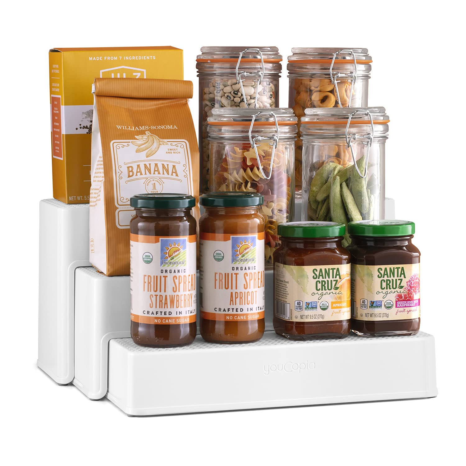 Youcopia White Shelfsteps Cabinet & Pantry Organizer, 3 Tier,