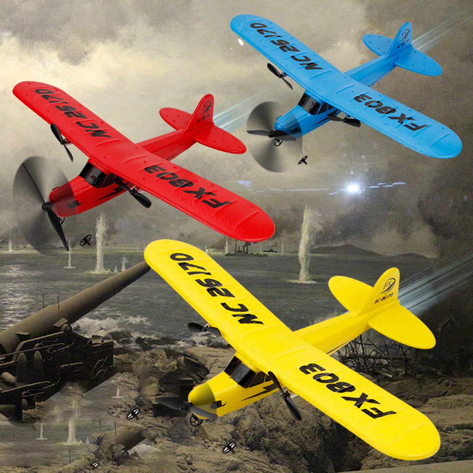 Domary Aereo RC Aereo Telecomandato Radiocomandato 2.4GHz 2CH CUB J3 in Schiuma EPP Aliante in Schiuma EPP 100m Distanza di Controllo 2 Batterie con Motore Coreless per (batteria blu-1)