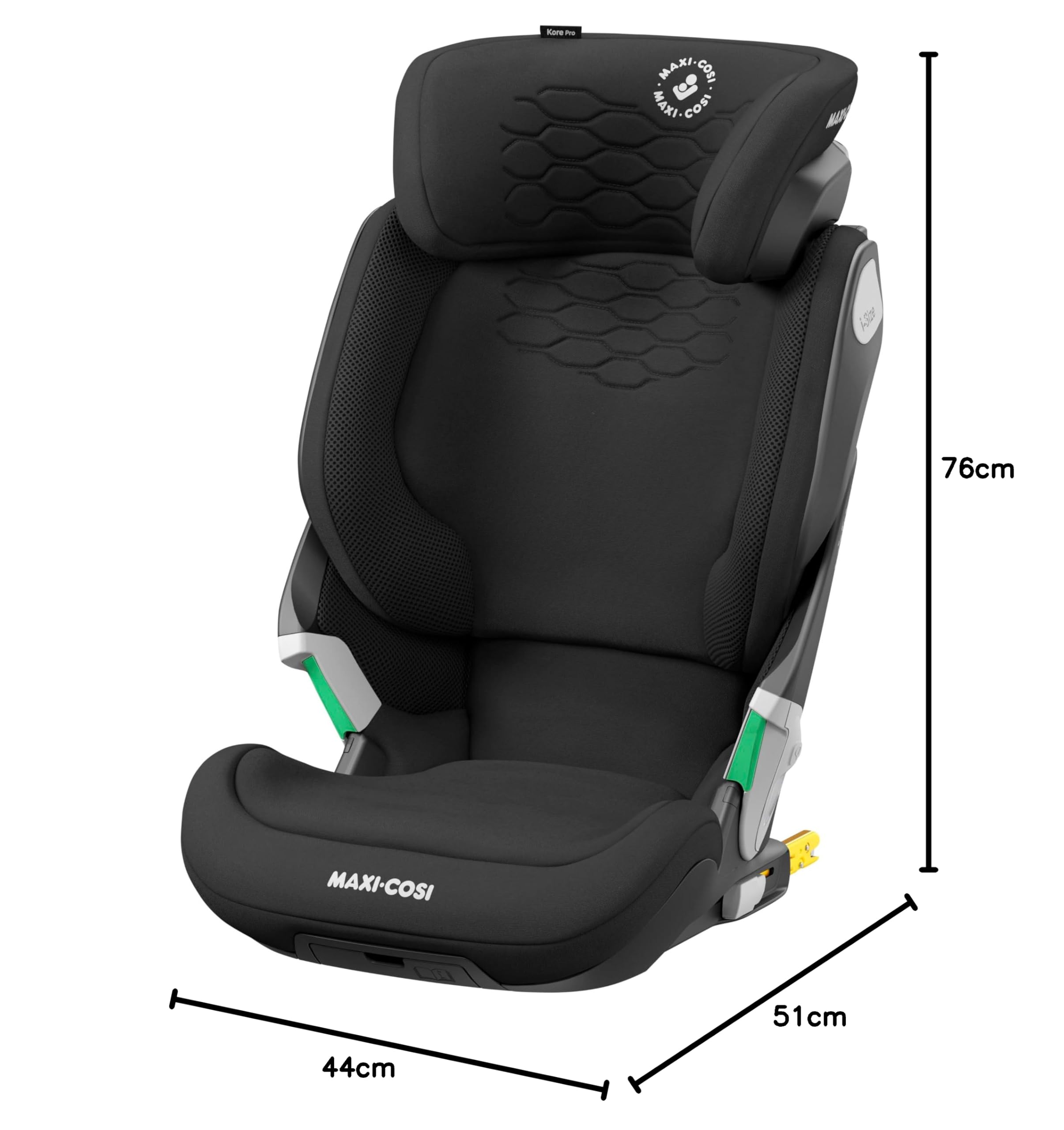 Maxi-Cosi Kore Pro i-Size Seggiolino auto, 3,5-12 anni, Luce ClickAssist, ISOFIX, Altezza/Larghezza regolabile, Sistema SPS Plus, Authentic Black