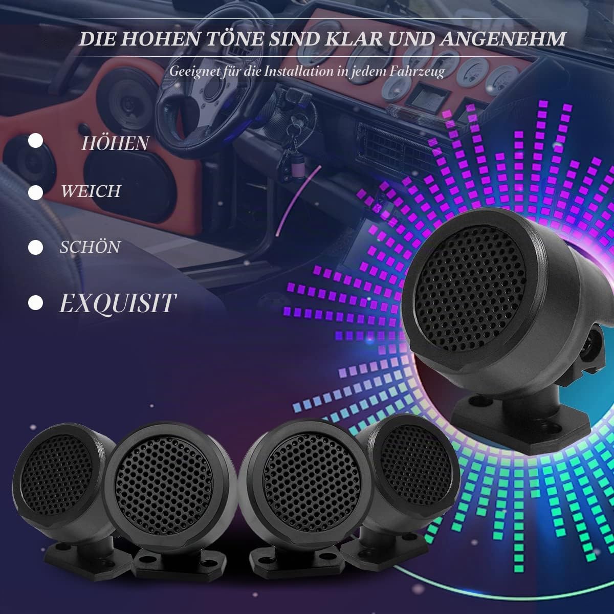 FERCAISH 4 Stück 500 W Autolautsprecher, TP-006A Hochleistungs-Stereo-Auto-Hochtöner, vertikale, runde, einfach zu installierende Lautsprecher für die Oberflächenmontage auf Auto, LKW und Boot (4p)