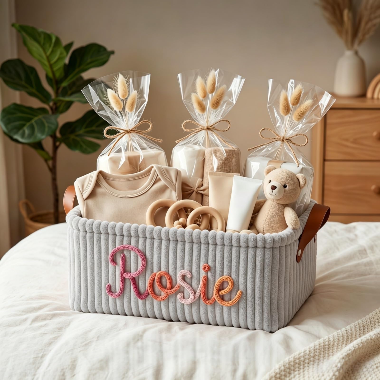 Custom Corduroy Baby Storage Basket, Personalized Diaper Caddy With Name