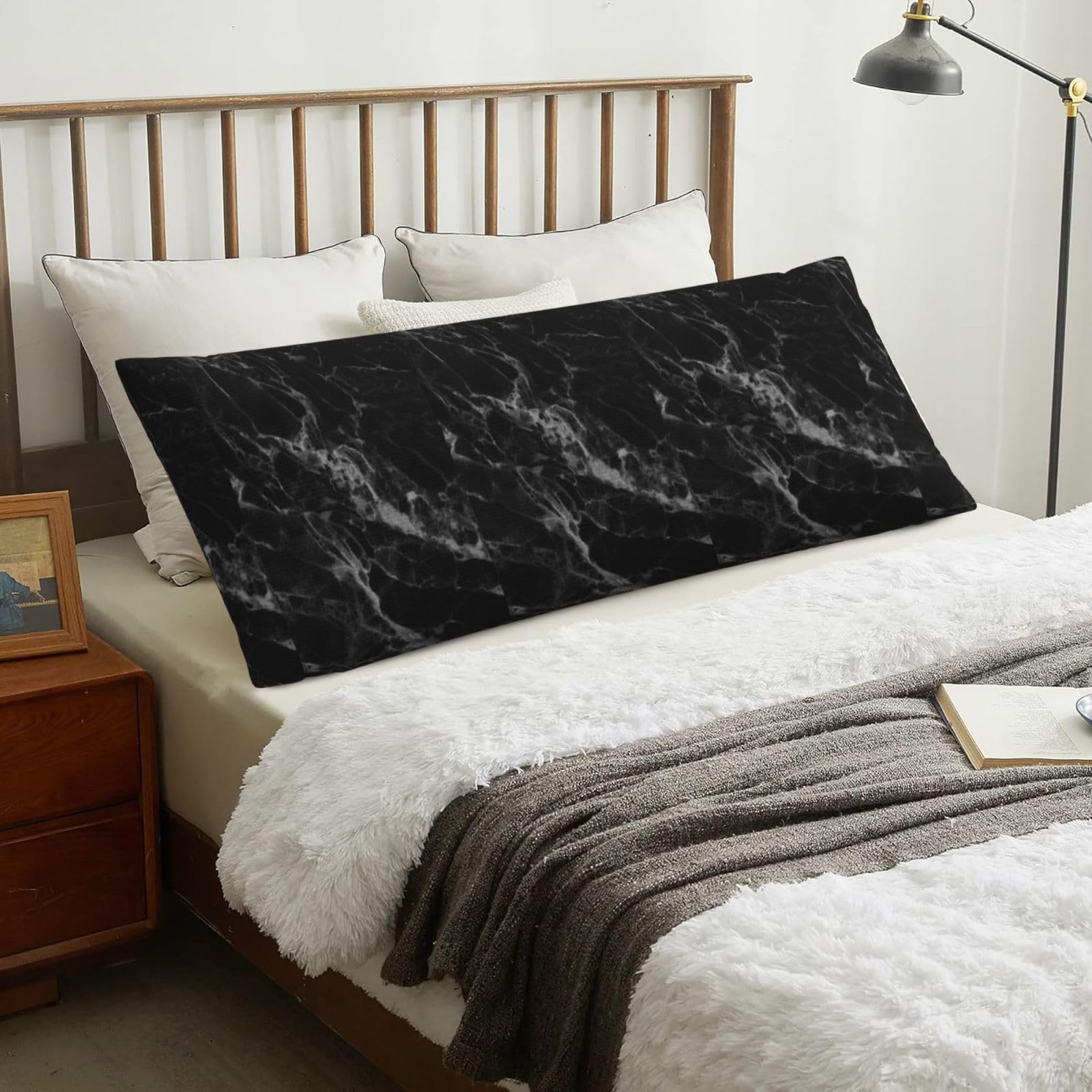 Black Marble Luxury Dark Rock Smooth Surface, Body Pillow Cover with Zipper,Long Body Pillowcase 20 x 60 in