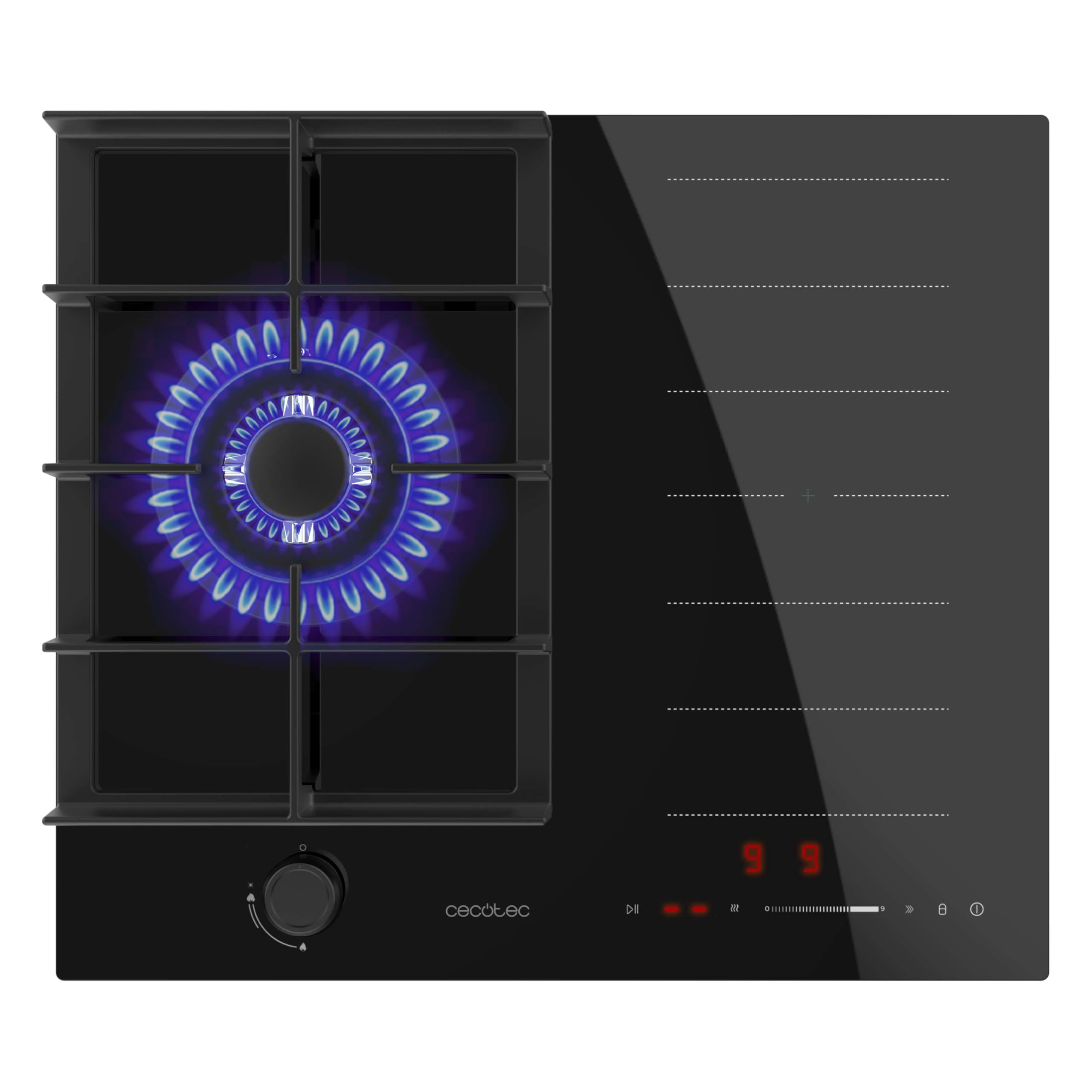 Cecotec Table de Cuisson Mixte Bolero Squad GI 3500 Hybrid FullFlex, 3,4 kW | Gaz et Induction du Puissance 3500 W, 9 Vitesses, Fonction Booster, Zone FullFlex, Fonction Keep Warm, Fonction Stop&Go