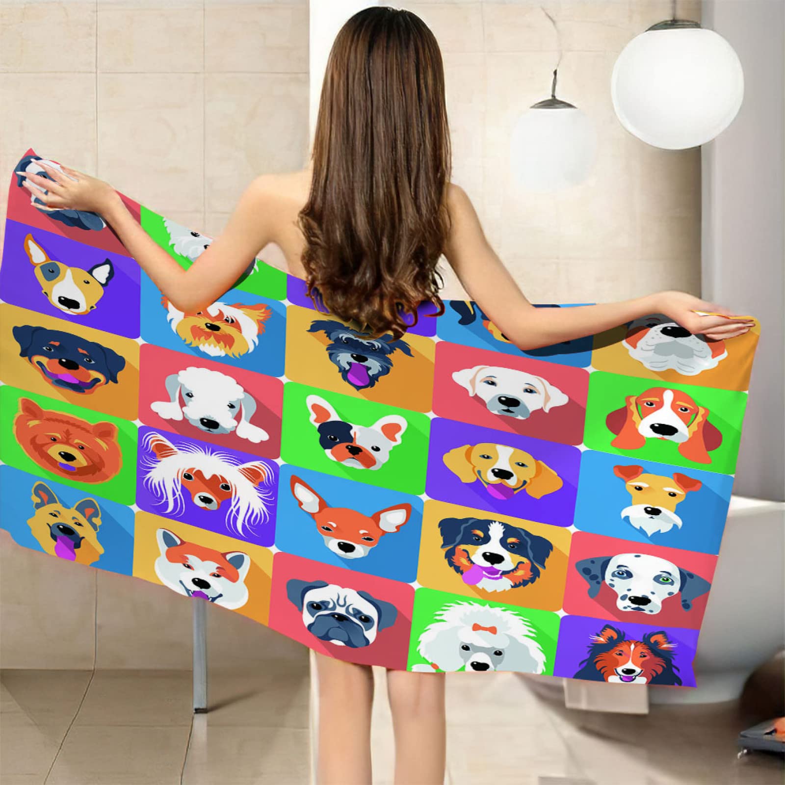 3D Toalla de Baño de Microfibra Perros Coloridos y en Movimiento Toalla de Playa Grande Rectángulo Absorbente Manta de Verano Resistente a Arena Viaje Super Ligero Piscina Natación Playa 100 x 200 cm