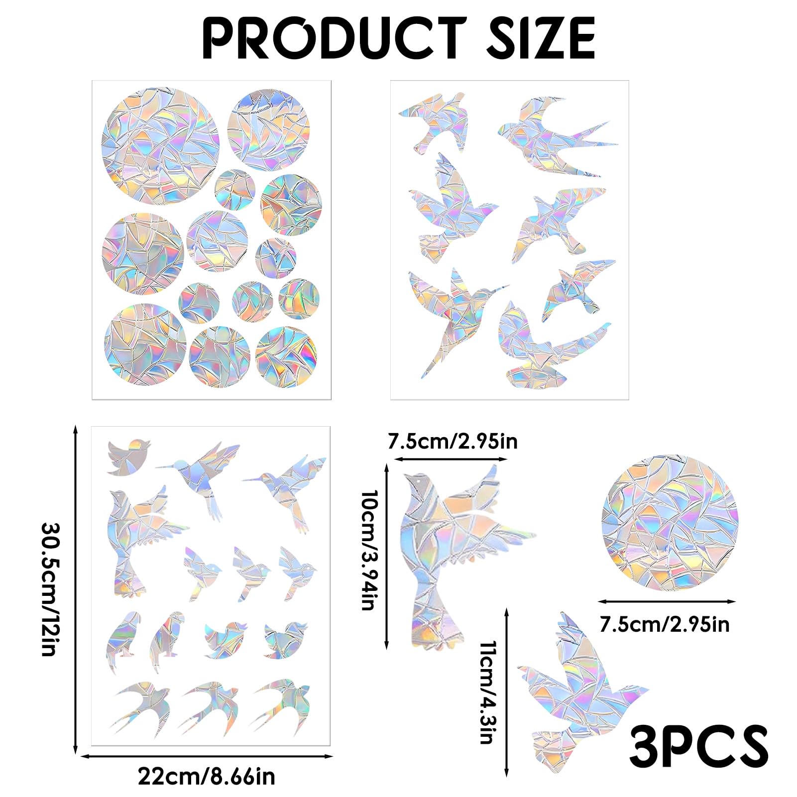Lot de 48 autocollants de fenêtre Prisme, anti-collision avec style cercle de colibri, Suncatcher Arc-en-Ciel, style cercle de colibri translucides pour les coups d'oiseaux