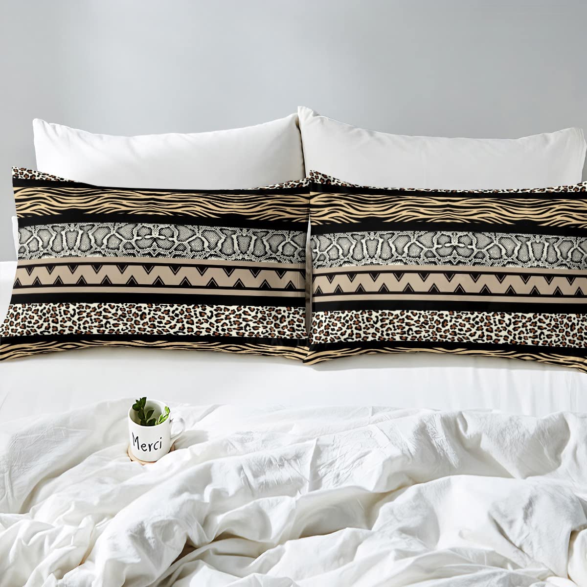 Leopard Print Bedding Set Kids Cheetah Zebra Snake Print Comforter Cover Set for Boys Girls Wild Animal Duvet Cover Breathable Geometric Stripe Bedspread Cover Stripes Quilt Cover Super King - Image 4