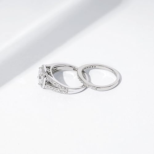 Miniatura 3 de Juego de anillos de plata de ley chapada en platino con circonitas Swarovski