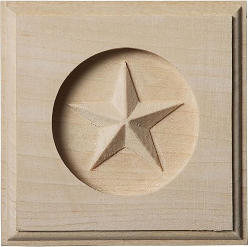 Ekena Millwork ROS03X03AURW Austin Star Rosette 3 12 pulgadas de ancho x 3 12 pulgadas de alto x 58 pulgadas de largo madera de caucho
