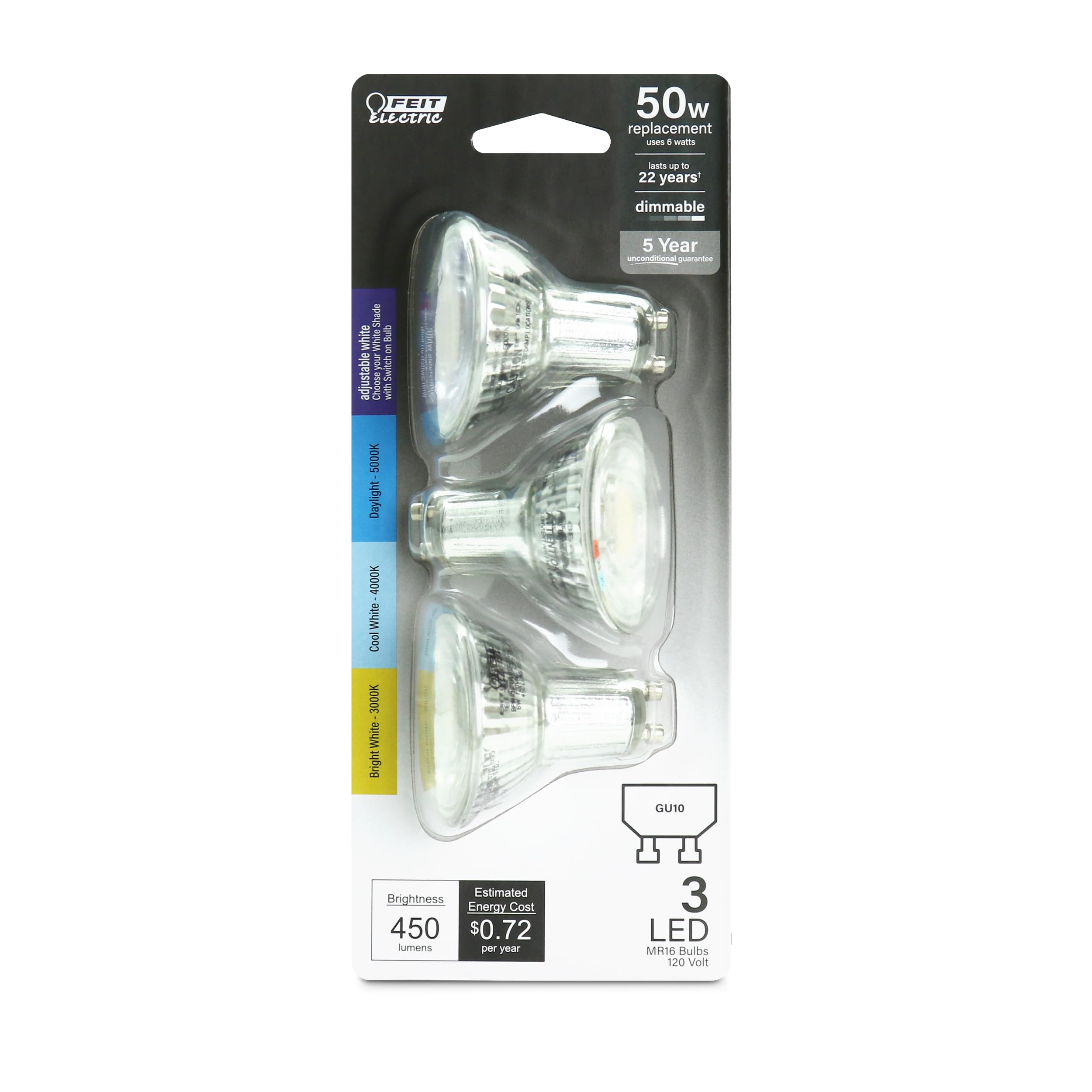 Feit Electric MR16 LED Reflector Light Bulb, 3-Pack