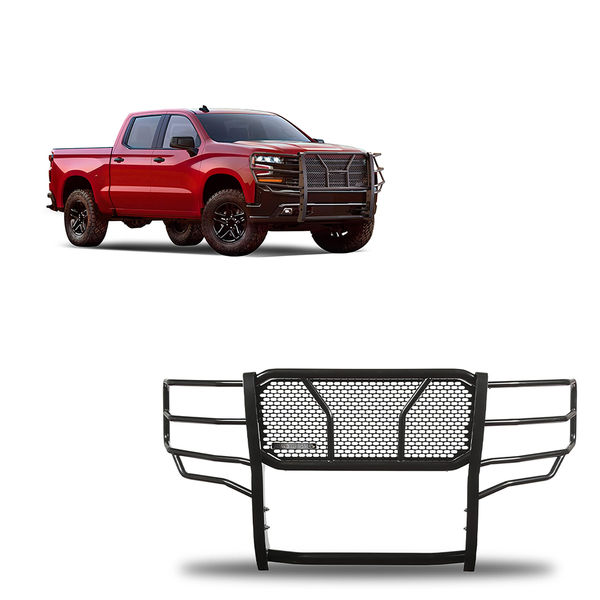 Black Horse Rugged Heavy Duty Grille Guard Modular Black Compatible with 2019-2021 Chevrolet Silverado 1500-RU-CHSI19-B