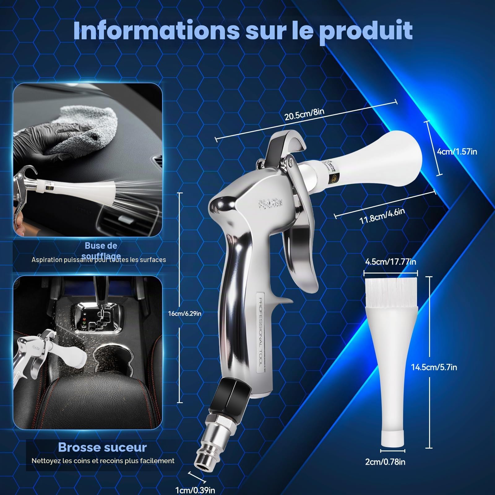 Pistolet Nettoyage Noiture Soufflette Air Comprimé Crée un Flux d'air Puissant de la Poussière et des Déchets Élimine Rapidement Les Déchets