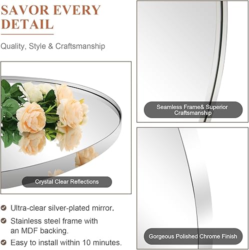 Miniatura 3 de ANDY STAR Espejo de baño cromado, espejo de pared ovalado cromado pulido de 24 x 32 pulgadas para baño, espejo de tocador cromado moderno con forma