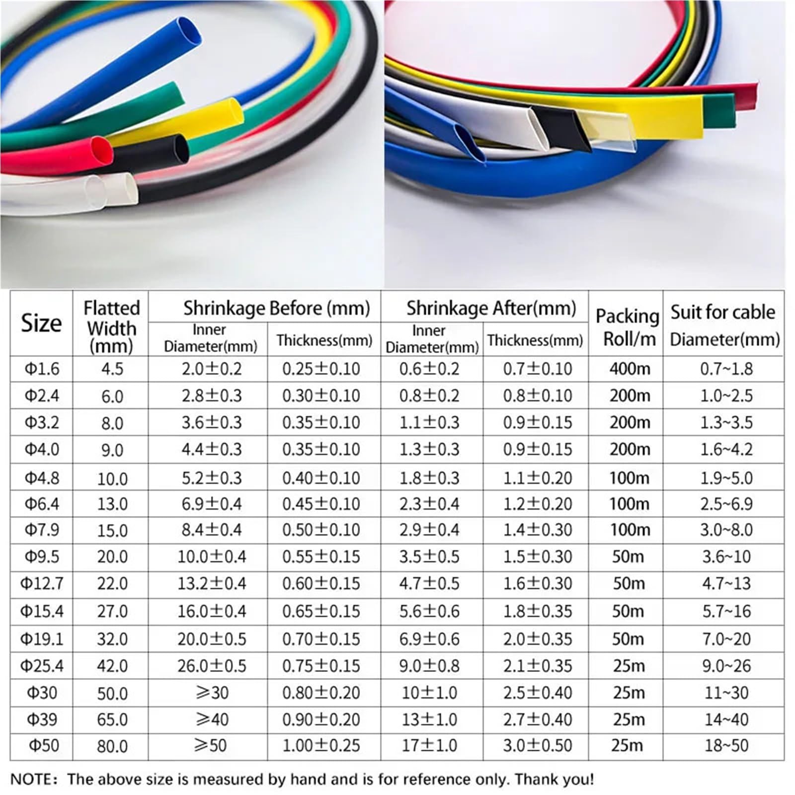 Tubo termorretráctil de Doble Pared de PE 3:1 con Adhesivo, Φ1,6 mm - Φ50 mm, Siete Colores, 1 m-5 m(White,9.5MM_5M)