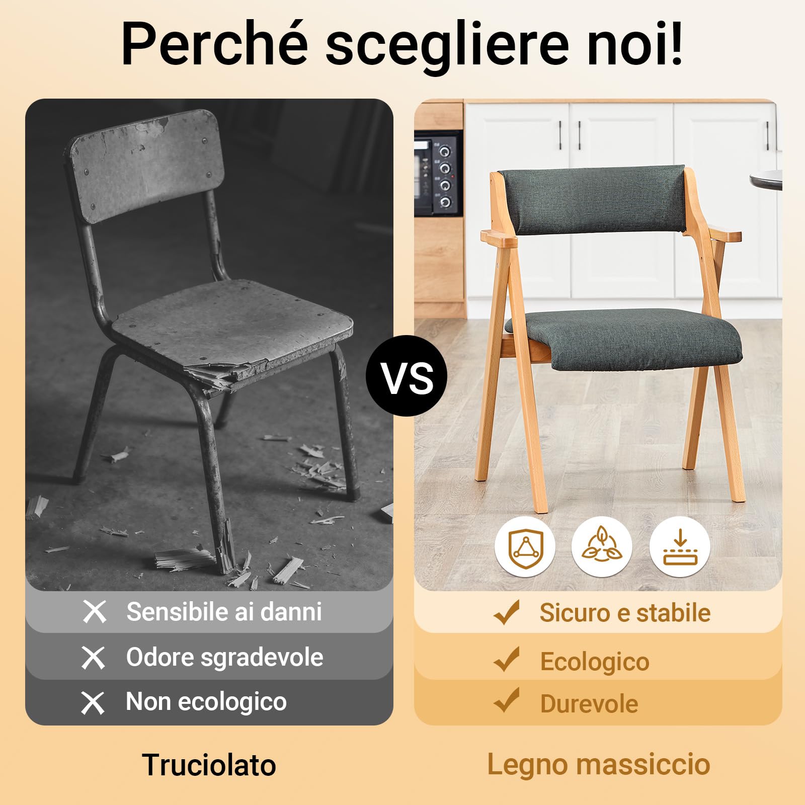SoBuy Sedia Pieghevole in Legno con 2 cuscini, già montata, 61,5x56x77,6cm | Sedie Pieghevoli da Giardino ergonomiche & compatte, portata 150 kg, per ospiti & sala pranzo & ufficio & balcone, FST98-SG