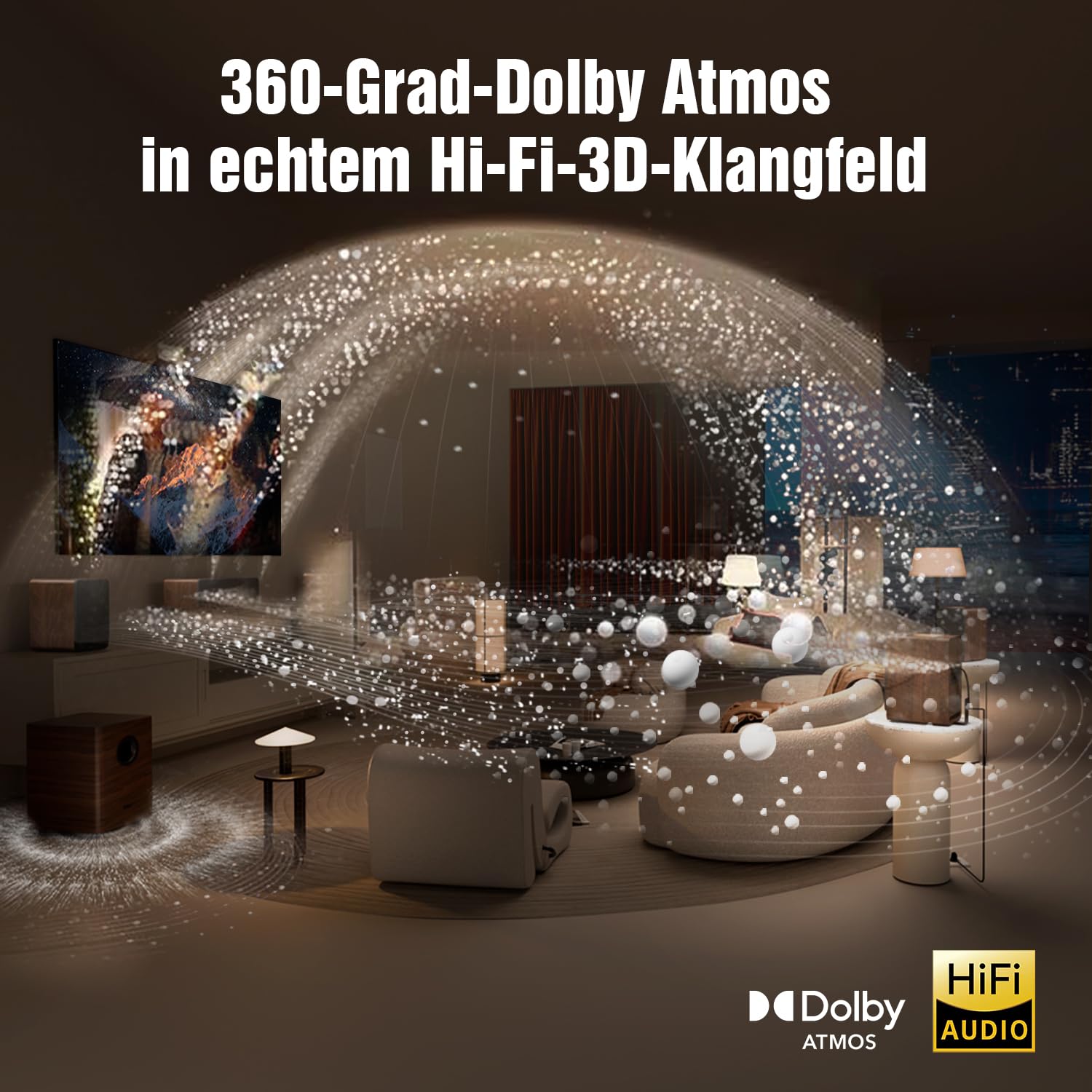 Flaggschiff echtem 5.1.4 HiFi Soundbar für TV Geräte mit Dolby Atmos | 900W Heimkino Surround Sound System, Center-Lautsprecher mit 4 Surround-Lautsprechern, 25-Hz-Subwoofer, HiFi-Frequenzweiche