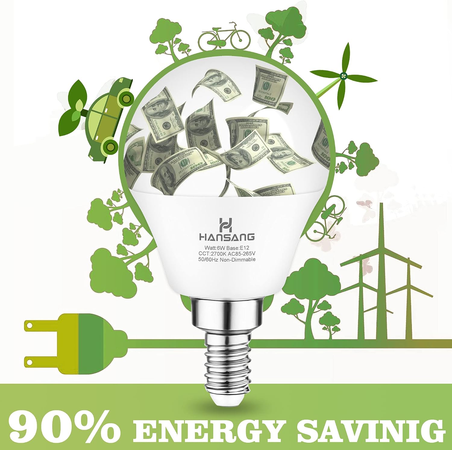8 Pack Ceiling Fan Light Bulbs E12 Base, 60W Equivalent E12 Base Small Light Bulb, 2700K Warm White, LED Candelabra LED Bulbs, A15 Shape Bulb for Chandelier, 600LM, 120V, Non-Dimmable