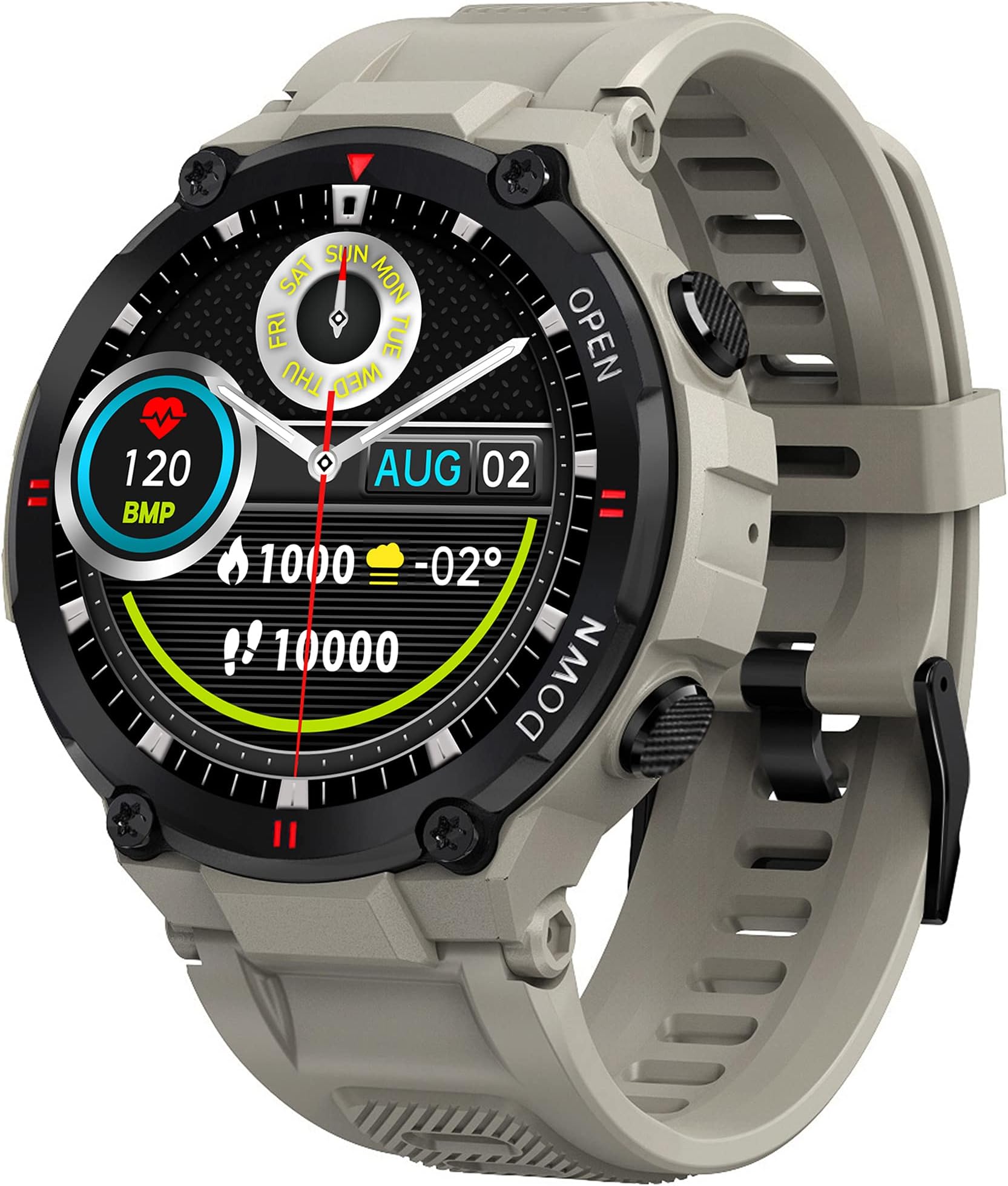 EIGIISEIGIIS Smart Watch for Men, 5 ATM Waterproof Military Tactical Sports Watch Sports Watch with Step Counter Fitness Tracker with Heart Rate Monitor Call Message Notifications Activity Trackers (Grey)