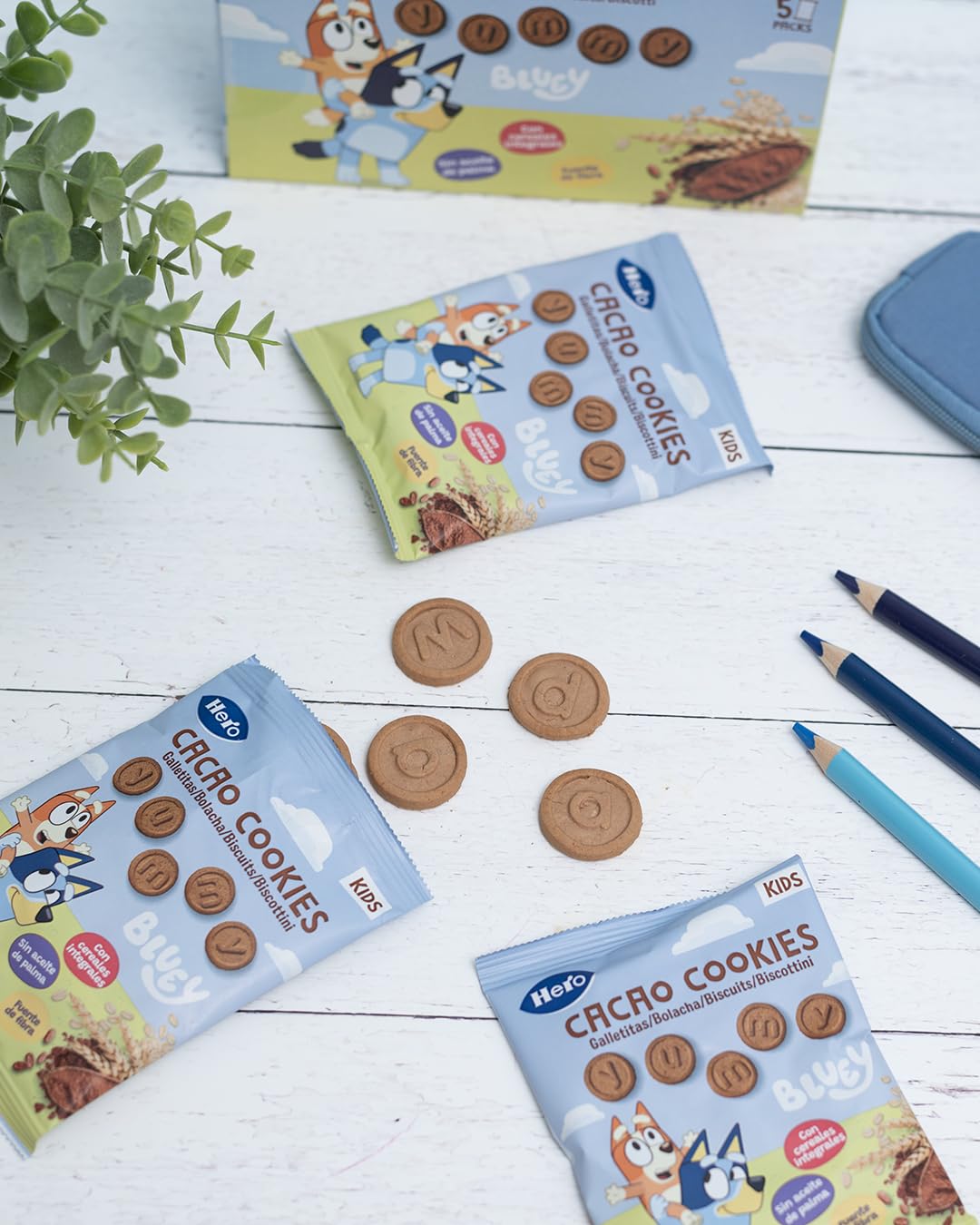Hero Solo Galletas Infantiles de Cacao Bluey Snack Cereales Integrales Zumo de Uva Fibra 100g x 6uds