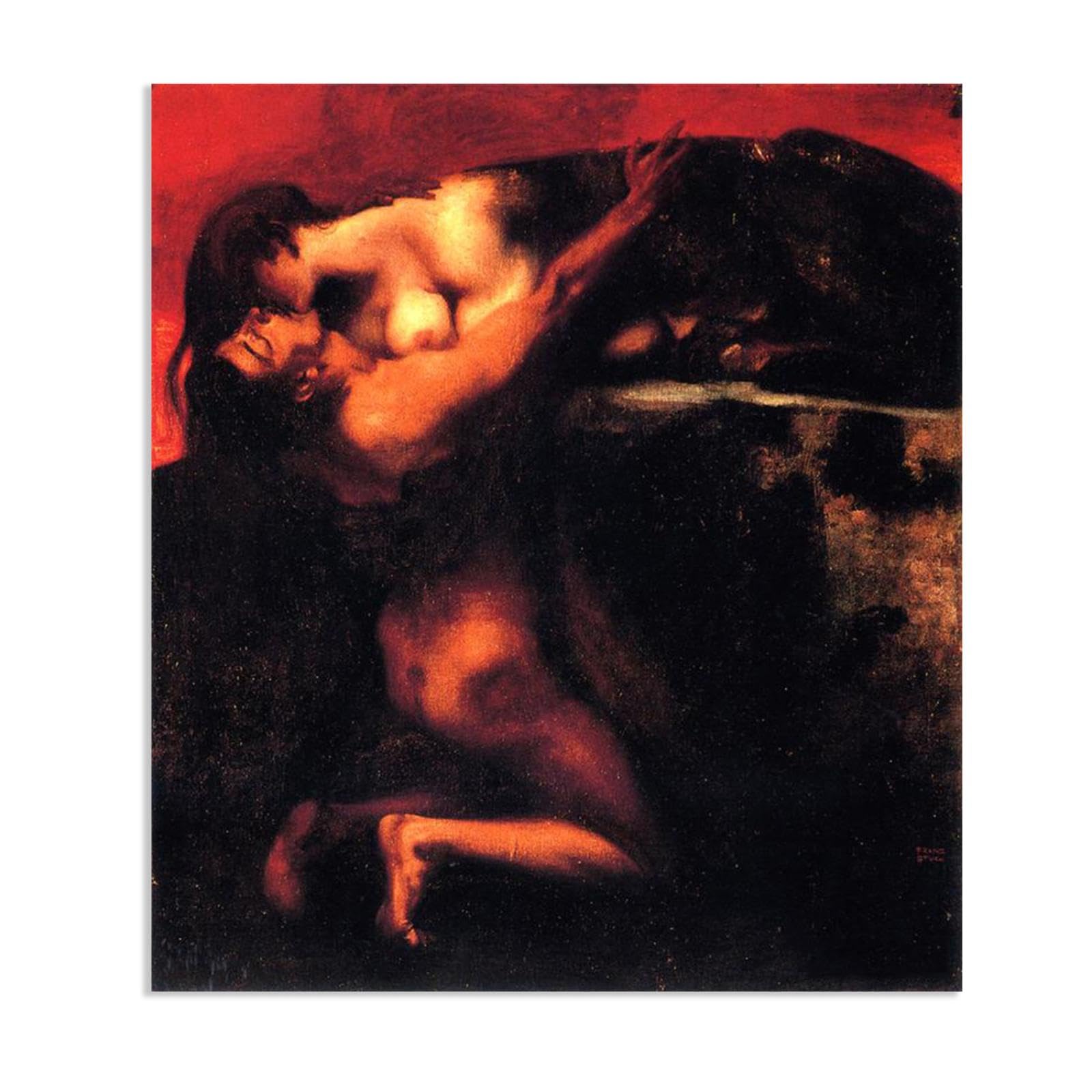 Hau3sh3a Franz von Stuck Wall Art Print The Kiss of the Sphinx Franz Stuck Painting Reproduction Artwork Abstract Classic Wall Decor for Living Room Bathroom Office 90x70cm(36x28in) Frameless