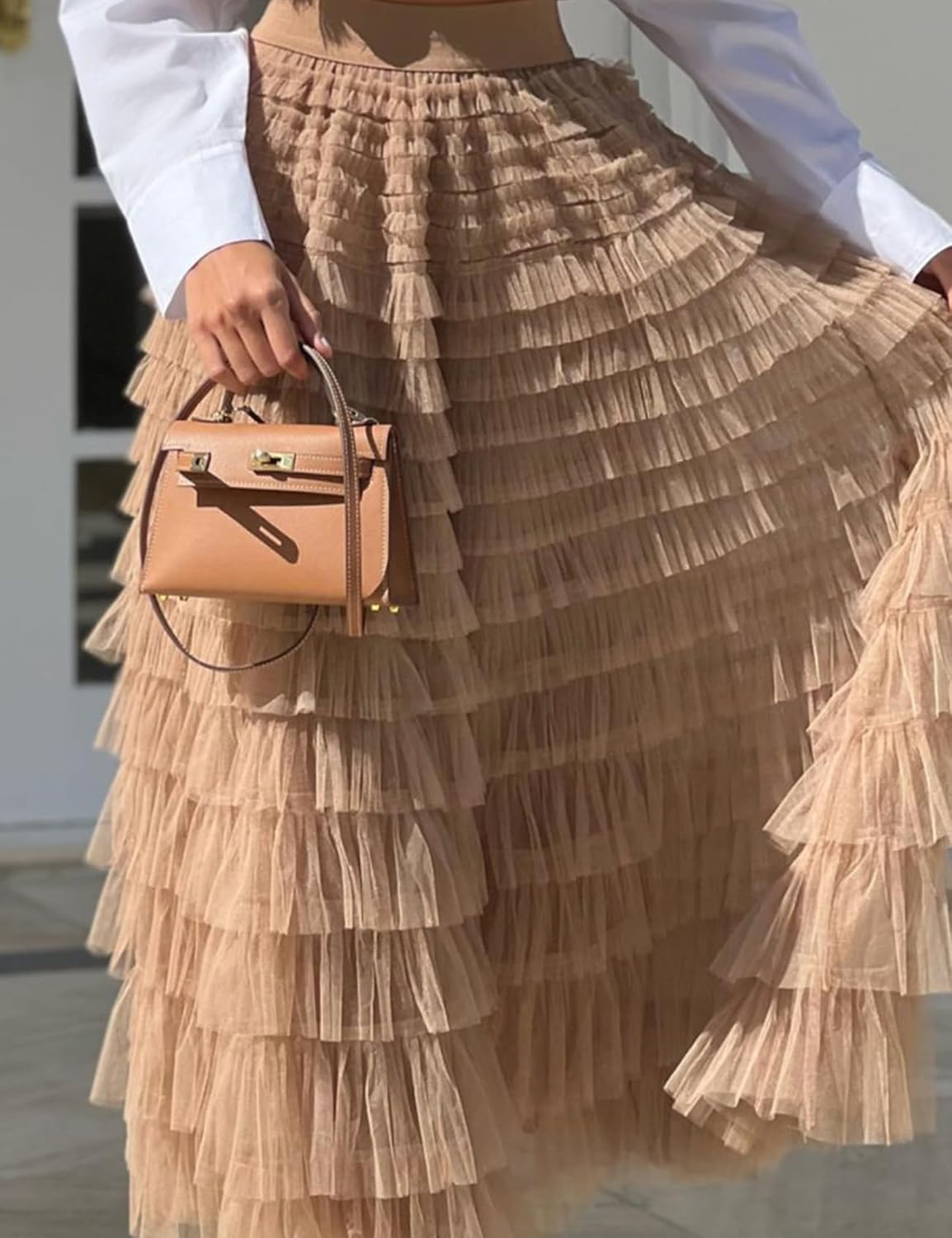 Gihuo Women's Long Maxi Tulle Skirts A Line High Waisted Tiered Layered Midi Skirt Mesh Ruffle Tutu Petticoat - Image 6