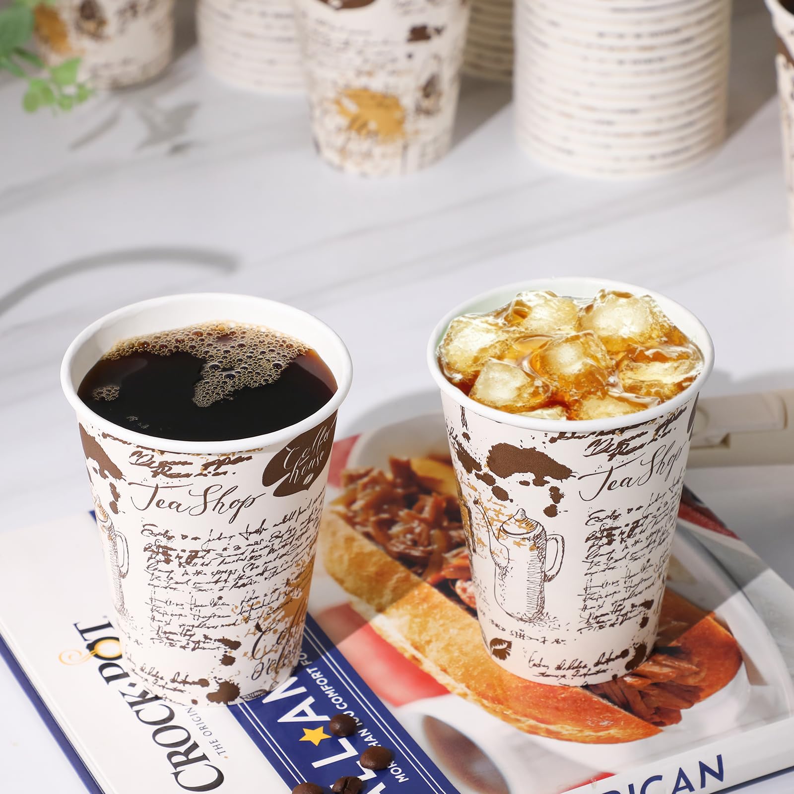 SIUQ 240 Pack 12 oz Disposable Paper Coffee Cups Retro Leak-Proof Sturdy — Amazon image 3