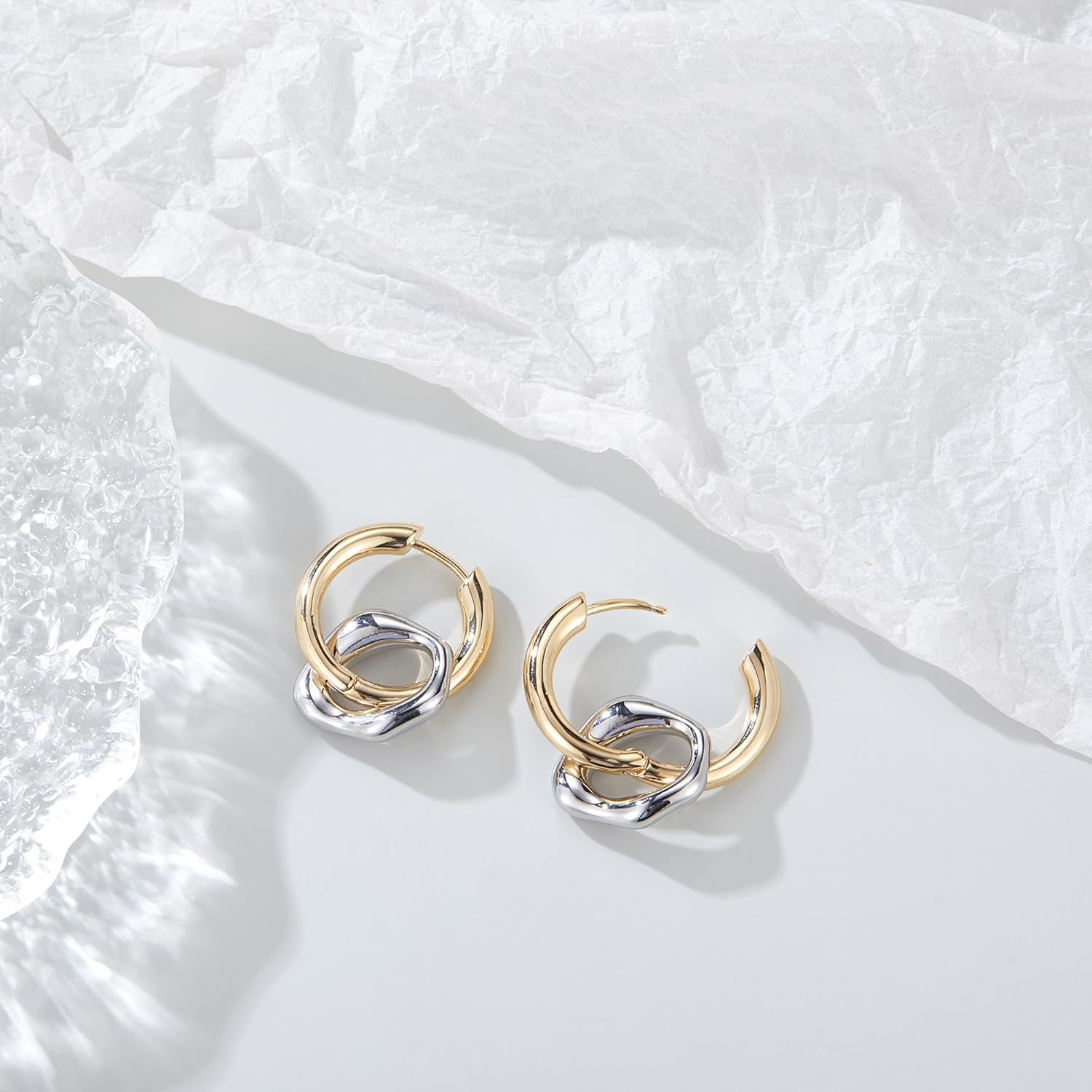 Gold Chain Dangle Earrings for Women, Two Tone Gold Silver Hoop Earrings Studs Lightweight Hypoallergenic Statement Earrings Jewelry - Image 5