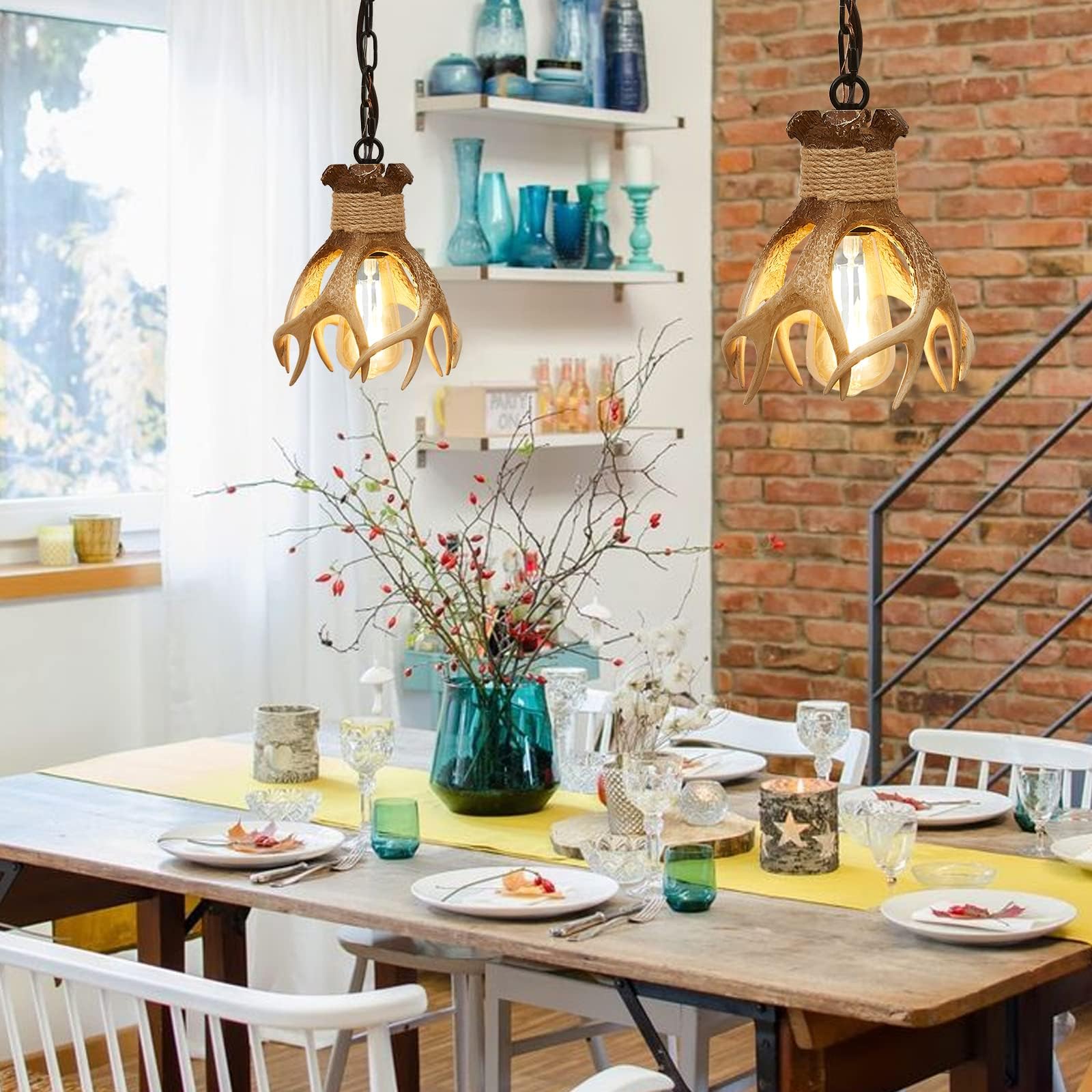 Lampada a sospensione Mini Antler Lampada a sospensione a sospensione per fattoria per isola cucina Sala da pranzo Lavandino Bagno Ristorante Luce Piccola lampada a sospensione Antler