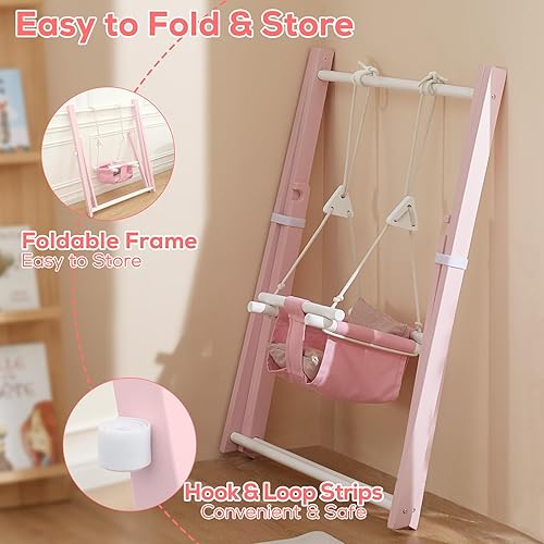 Miniatura 25 de FUNLIO Montessori - Juego de columpios de madera para niños pequeños de 6 a 36 meses, juego de columpios plegables para interiores de pino duradero