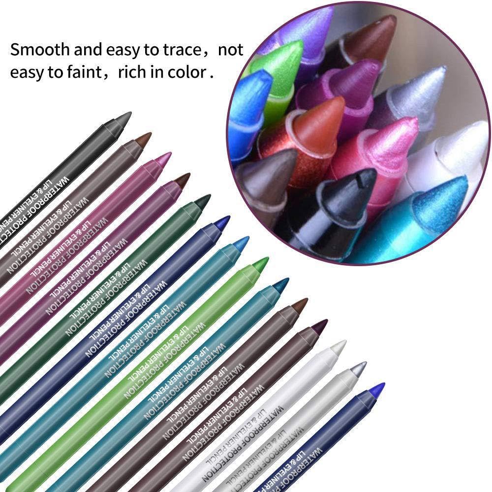 Waterproof Colored Eyeliner Pencil Set, 6/14 Pack Gel Eye Liners with Metallic & Shimmer Finish, Smudge-Proof Long-Lasting Makeup for Daily & Party Looks (C)
