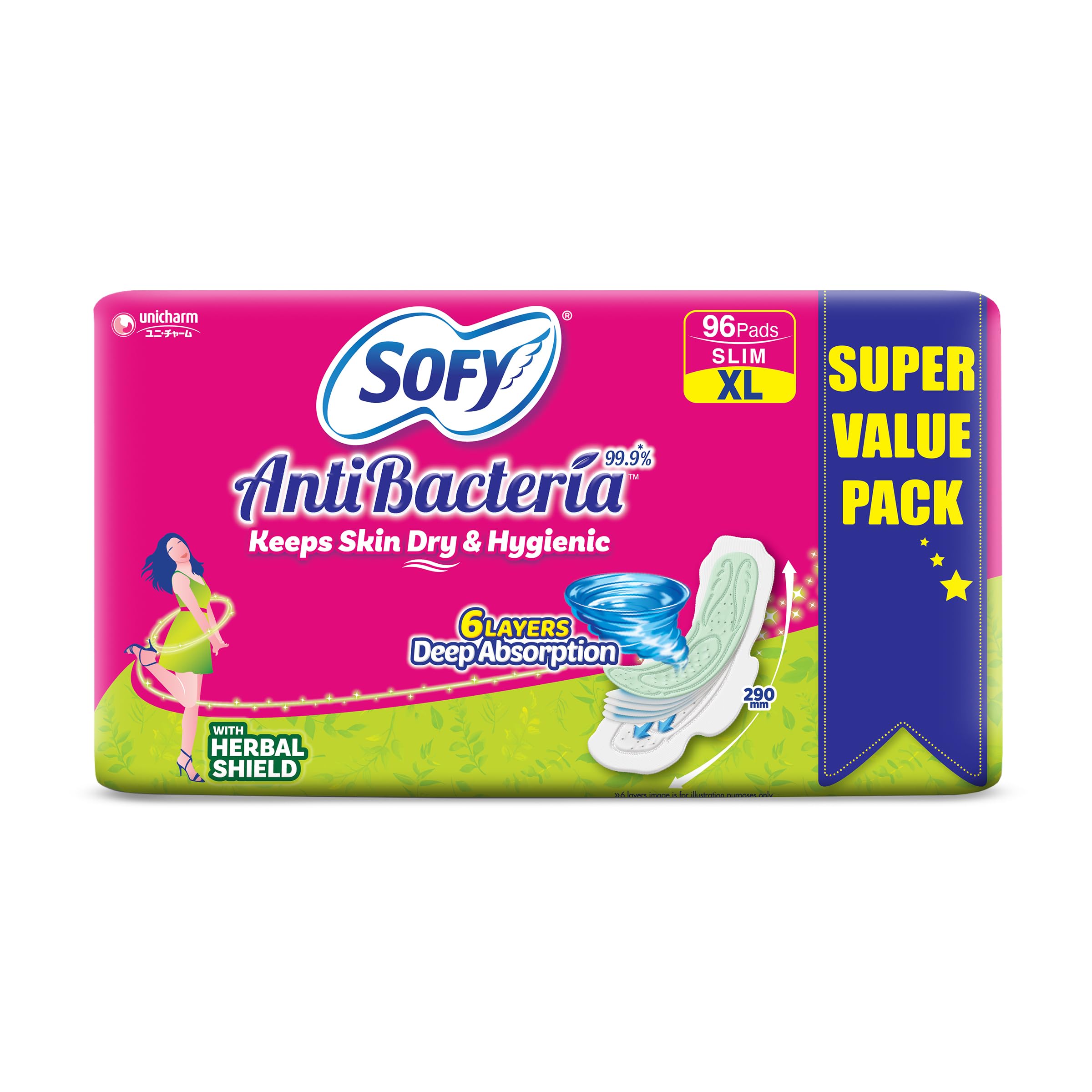 Sofy Women Anti Bacteria Extra Long Sanitary Pads, X-Large, Pack Of 96