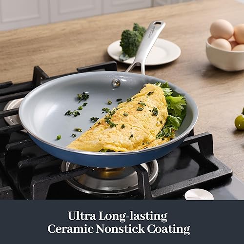 Miniatura 6 de Juego de sartenes de cerámica con mango de acero inoxidable - Juego de utensilios de cocina perfecto para bistec y cocina antiadherente - Juego