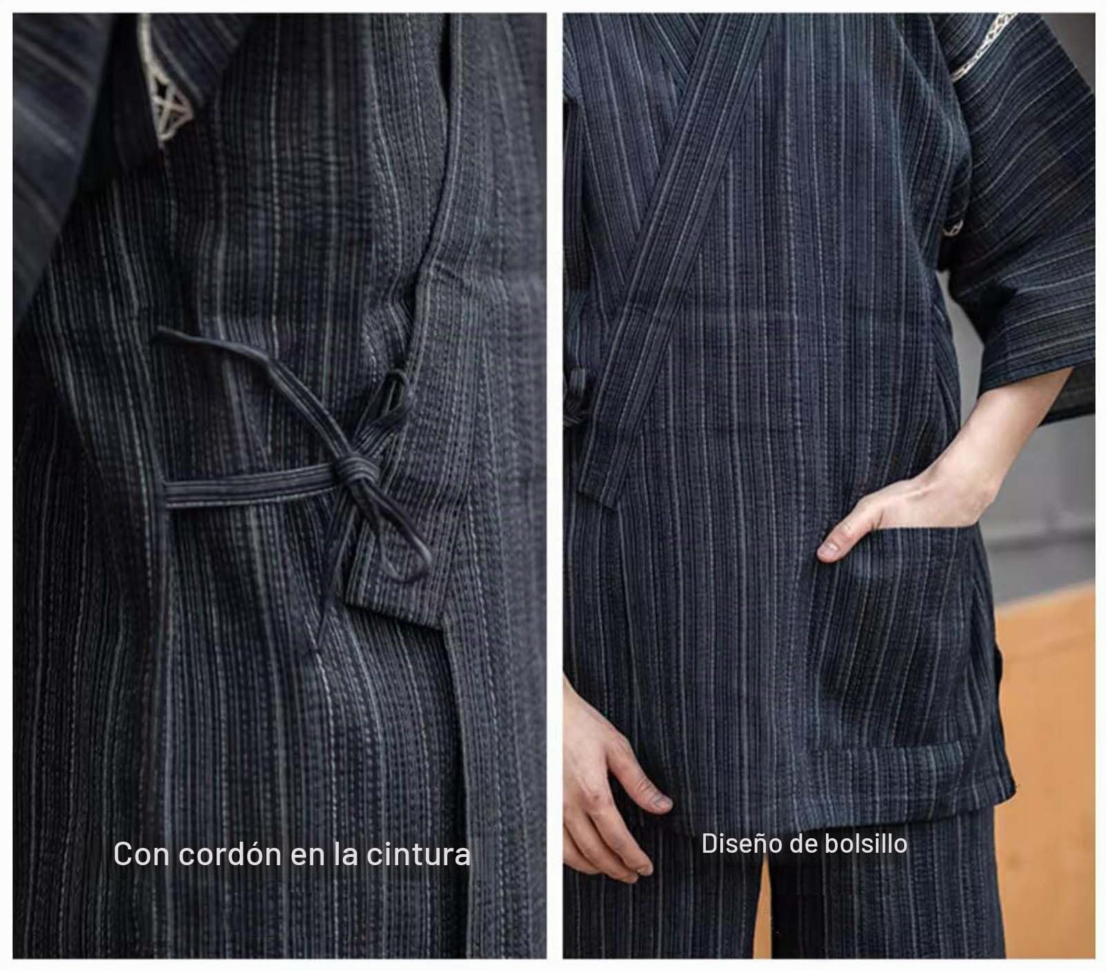 Kimono japonés para hombre, camisa y pantalón de algodón y lino, conjunto de ropa de descanso para spa, estilo 5, Multicolor, Talla única