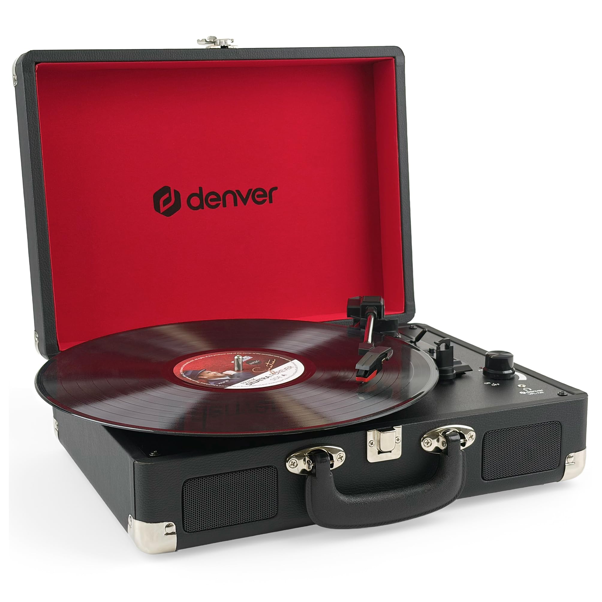 Denver VPL-120BLACK Platine Vinyle rétro 3 Vitesses 33/45/78 TR/Min, Haut-parleurs intégrés, Enregistrement USB vers PC, Noir