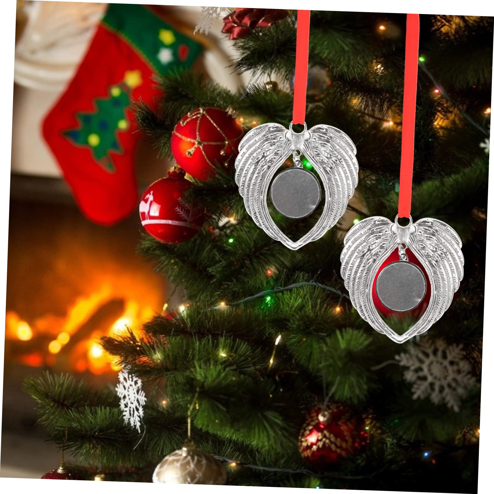 Alipis 18 Piezas Colgante De Alas De Ángel Colgante De Árbol De Navidad s De Sublimación De Navidad Personalizado De Sublimación Adornos De Recuerdo Escena De Navidad