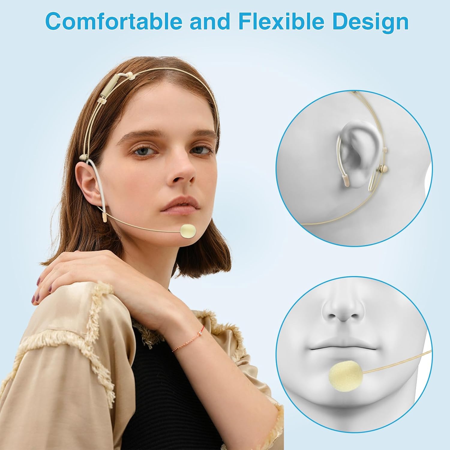 2 Pack Double Earset Headset Microphone Mini XLR Mic 3 Pin TA3F Plug Headworn Over Ear Hanging Condenser Mic in Ear Back Electric Microphone for AKG Samson,Windscreen - Image 4