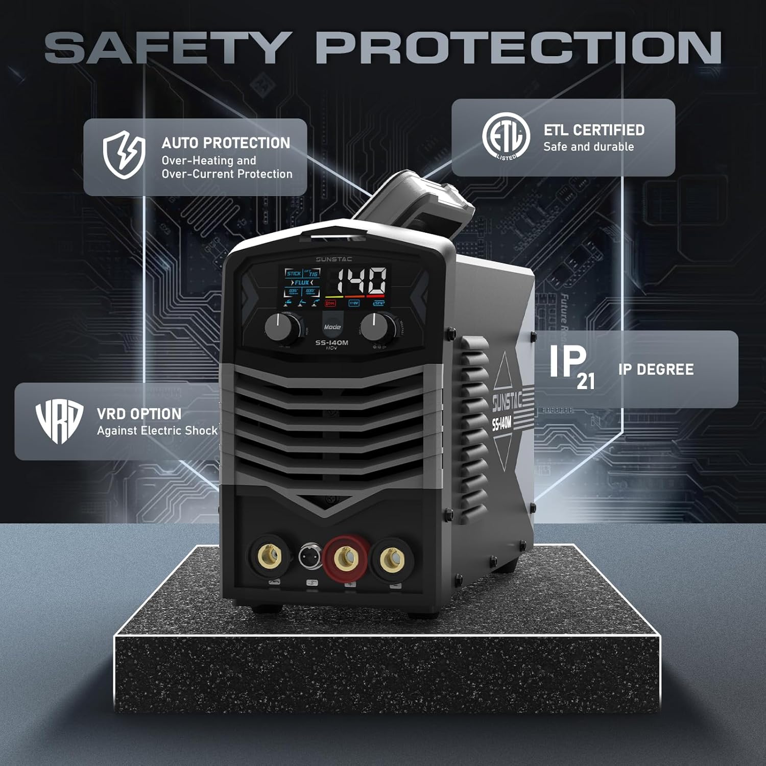 135A MIG Welder 3-in-1 IGBT Inverter - Gasless Flux Core, Portable Welding Machine With LED Display