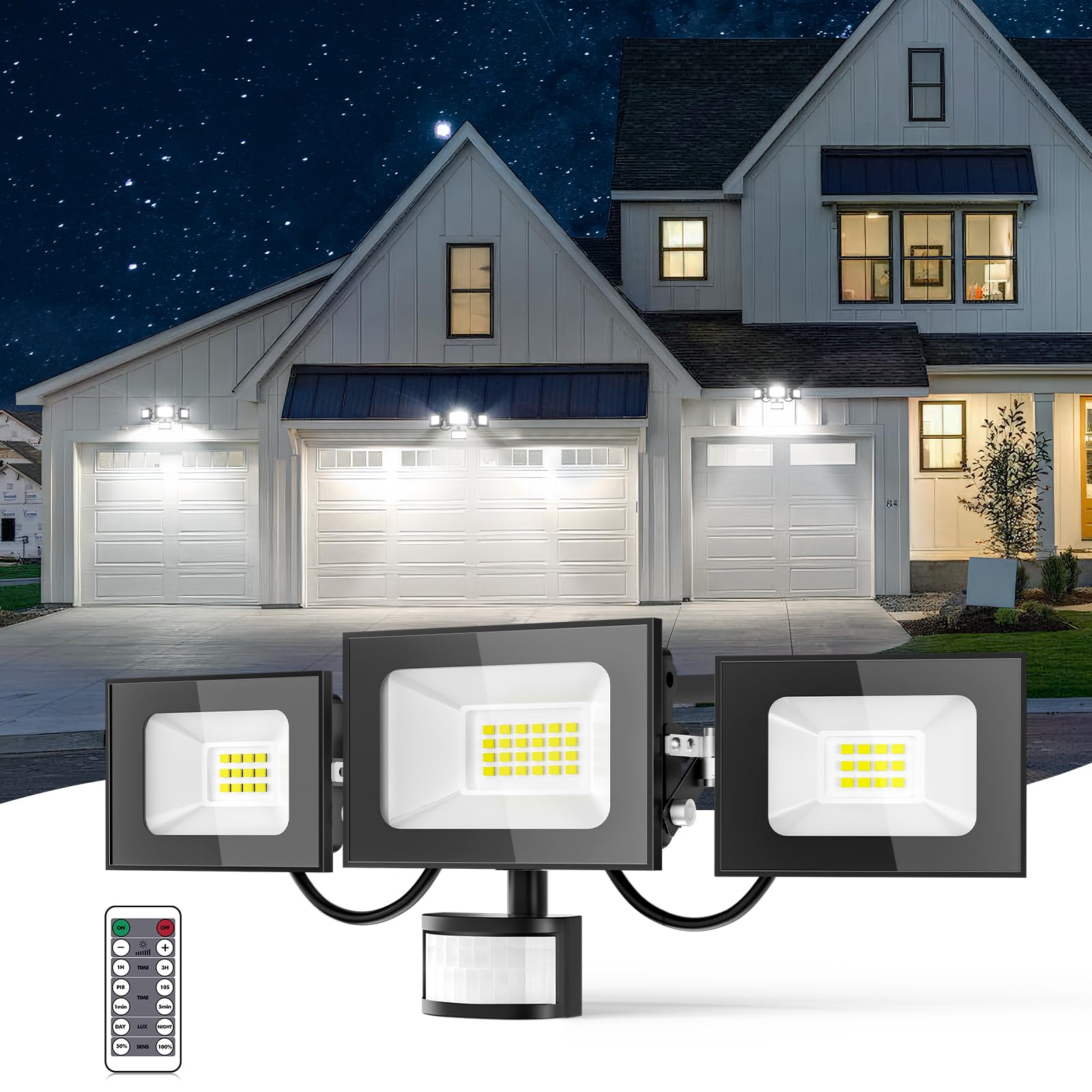 LED Strahler mit Bewegungsmelder 50W, 5000LM Fluter Flutlicht Scheinwerfer, 6500K Kaltweiß Flutlichtstrahler, IP65 Wasserdicht Außen-Sicherheitsbeleuchtung für Garten Garage Hof Wand,4 Stück