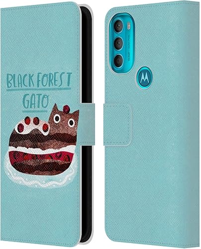 Head Case Designs Funda de piel con licencia oficial de Planet Cat Black Forest Gato Puns para Motorola Moto G71 5G