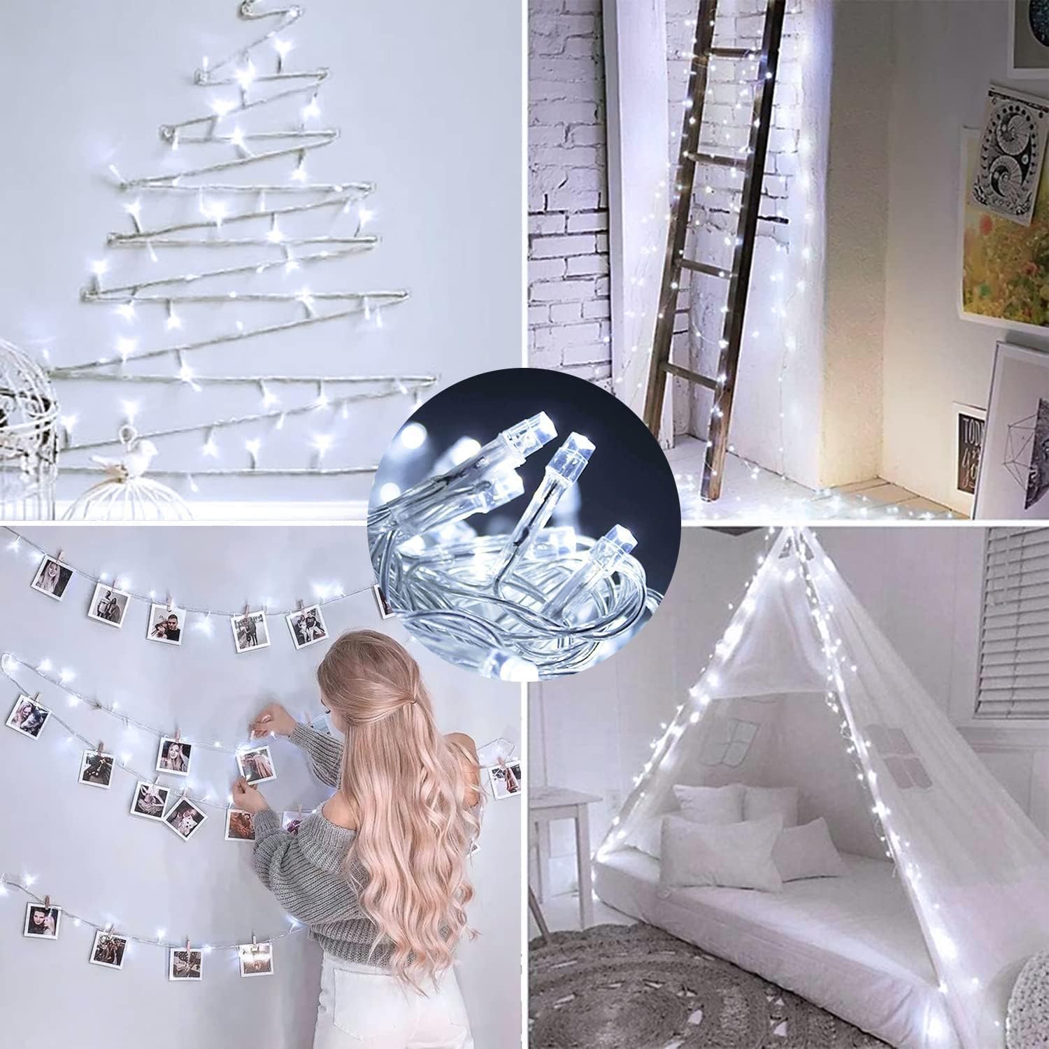 JMEXSUSS 66ft 200 LED White Christmas Lights Indoor, 8 Modes Connectable Christmas String Lights Plug in, Clear Wire Fairy String Lights Outdoor Waterproof for Christmas Tree Party Decorations
