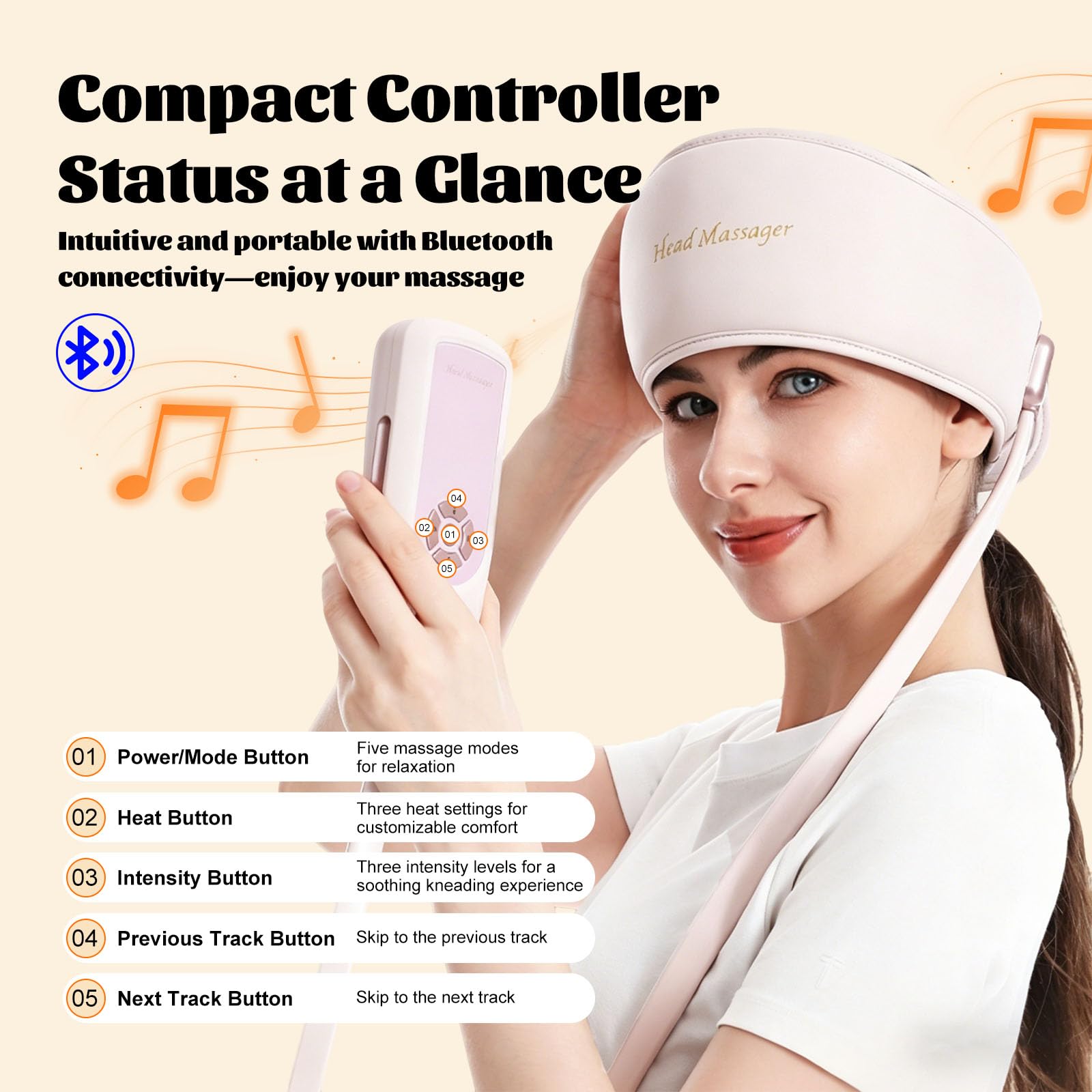 Masseur de Tête Électrique - Appareil Massage Cuir Chevelu - 6 Coussins Gonflables, 3 Niveaux de Chaleur (40-50°C), 5 Modes, 3 Intensités pour une Relaxation Totale.