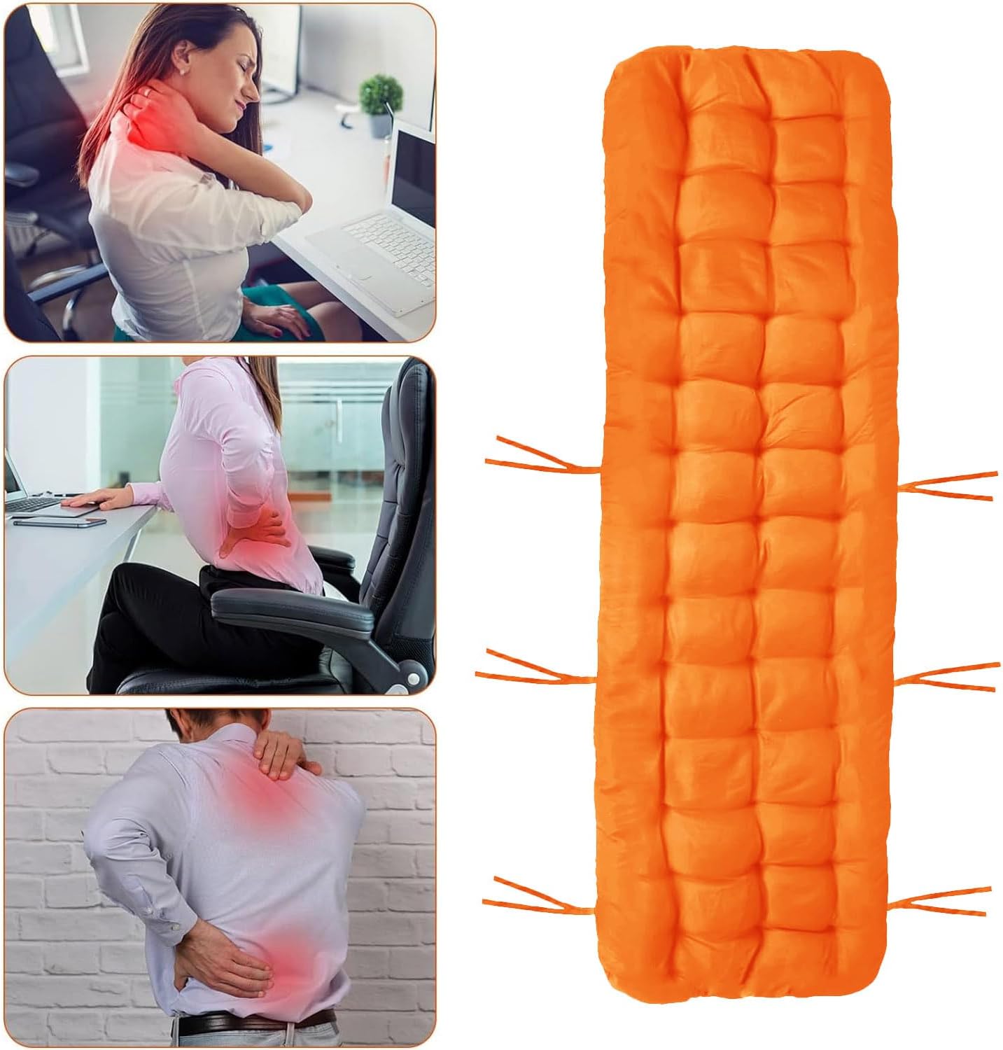 VISTABLUE High Back Chair Pads Patio Chair Cushion Lounger Solid Pillow Rocking Chair Pads with Ties for Indoor Outdoor Furniture 61x19 inch(Orange)