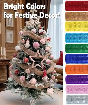 Moss Green Metallic Deco Mesh Ribbon Roll 10 inch x 30 feet (10 Yards) for Christmas Tree, Wreaths, Swags, Garland, Holiday Decorations Glitter Foil Gift Wrapping Craft