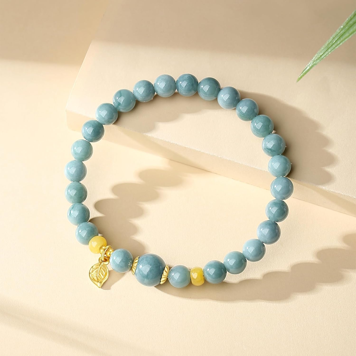 Jade Bracelet for Women, Natural Blue Green Real Jadeite Handmade Beaded Bracelets,Prosperity Good Luck Feng Shui 14K Gold Jade Bangle Jewelry,Suitable for Christmas,Mother, Valentine's - Image 3