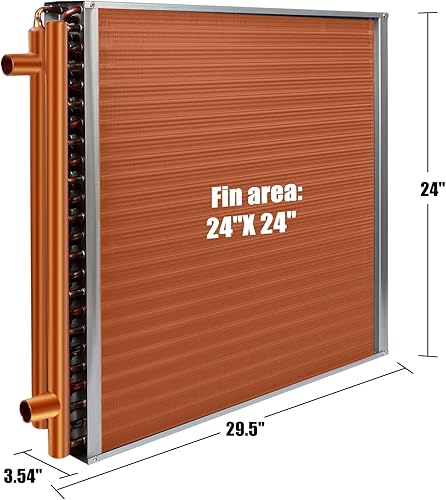 Miniatura 2 de Intercambiador de calor de agua a aire 24x24 con puertos de cobre de 1 pulgada Bobina de agua caliente para calefacción de aire forzado, hornos de