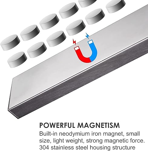Miniatura 2 de Enkrio Soporte magnético para cuchillos de 20 pulgadas para pared, tira magnética de acero inoxidable mejorada, sin taladrar con tipo 3M, barra