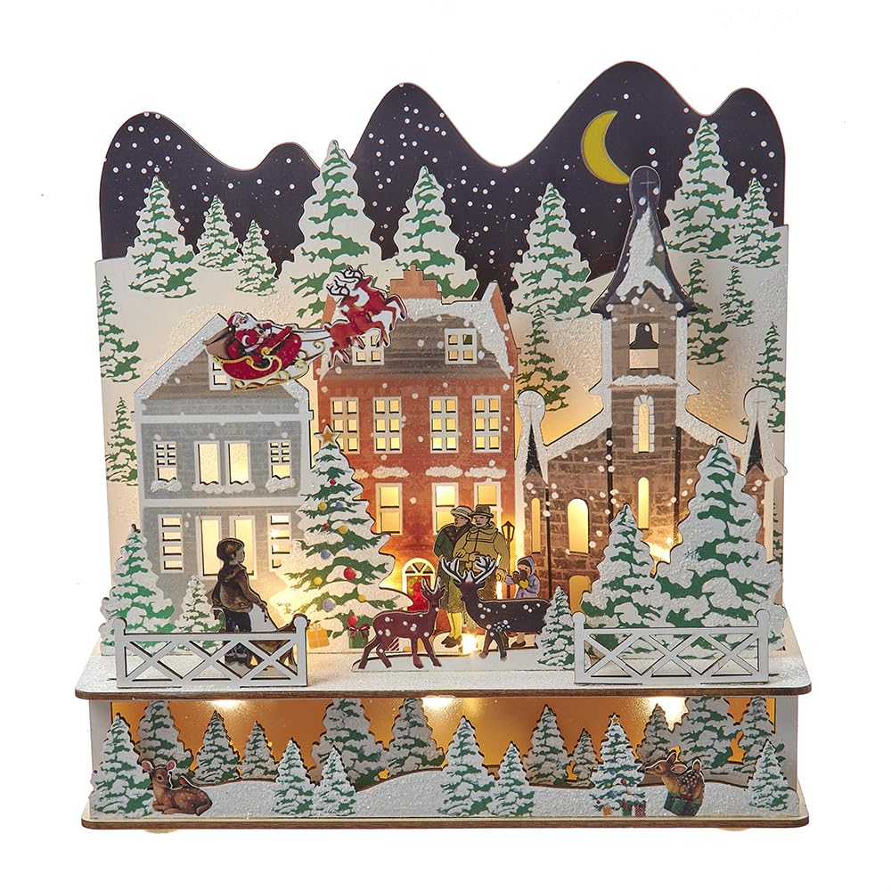 Kurt S. Adler Kurt Adler Weihnachtsdorf aus Holz, batteriebetrieben, beleuchtet, Weihnachtsdorf, weiß, 24,8 cm