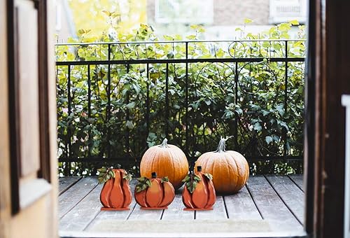 Miniatura 7 de Decoración de calabaza de otoño de madera rústica, decoración de calabaza plana de pie para decoración de otoño de cosecha de otoño, decoración de