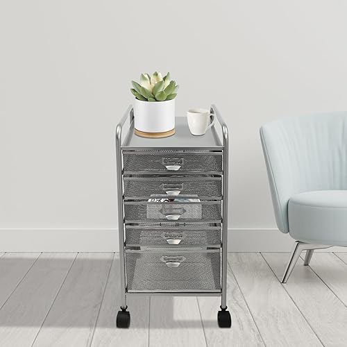 Archivador rodante con 5 cajones, organizador de carrito de manualidades con ruedas, almacenamiento delgado para maquillaje, cocina, utilidades,