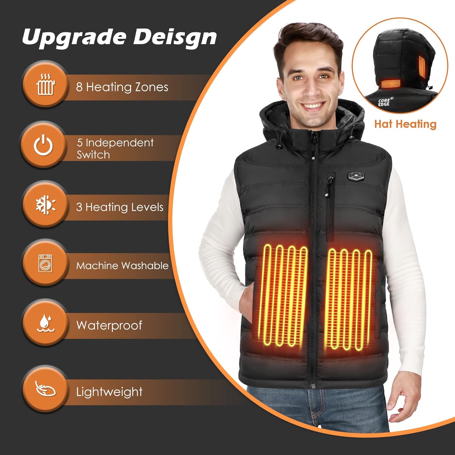 Heated Vest for Men with Detachable Heated Hood, Electric Vest for Men with Battery Pack Included - Image 5