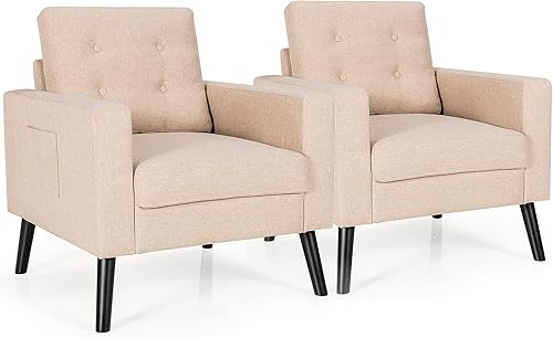 Miniatura 19 de Giantex Silla decorativa moderna, silla tapizada para sala de estar, sofá individual con botones, para leer en el dormitorio, habitación de